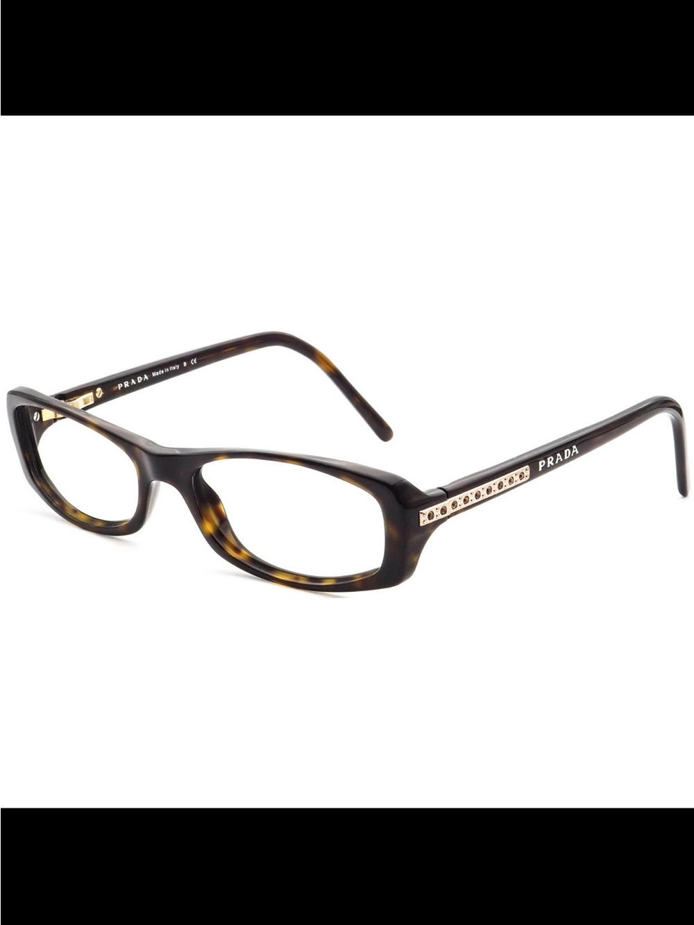 Prada Brown Tortoiseshell Rectangular Women's Glasses with Gold Accents - Picture 3 of 11